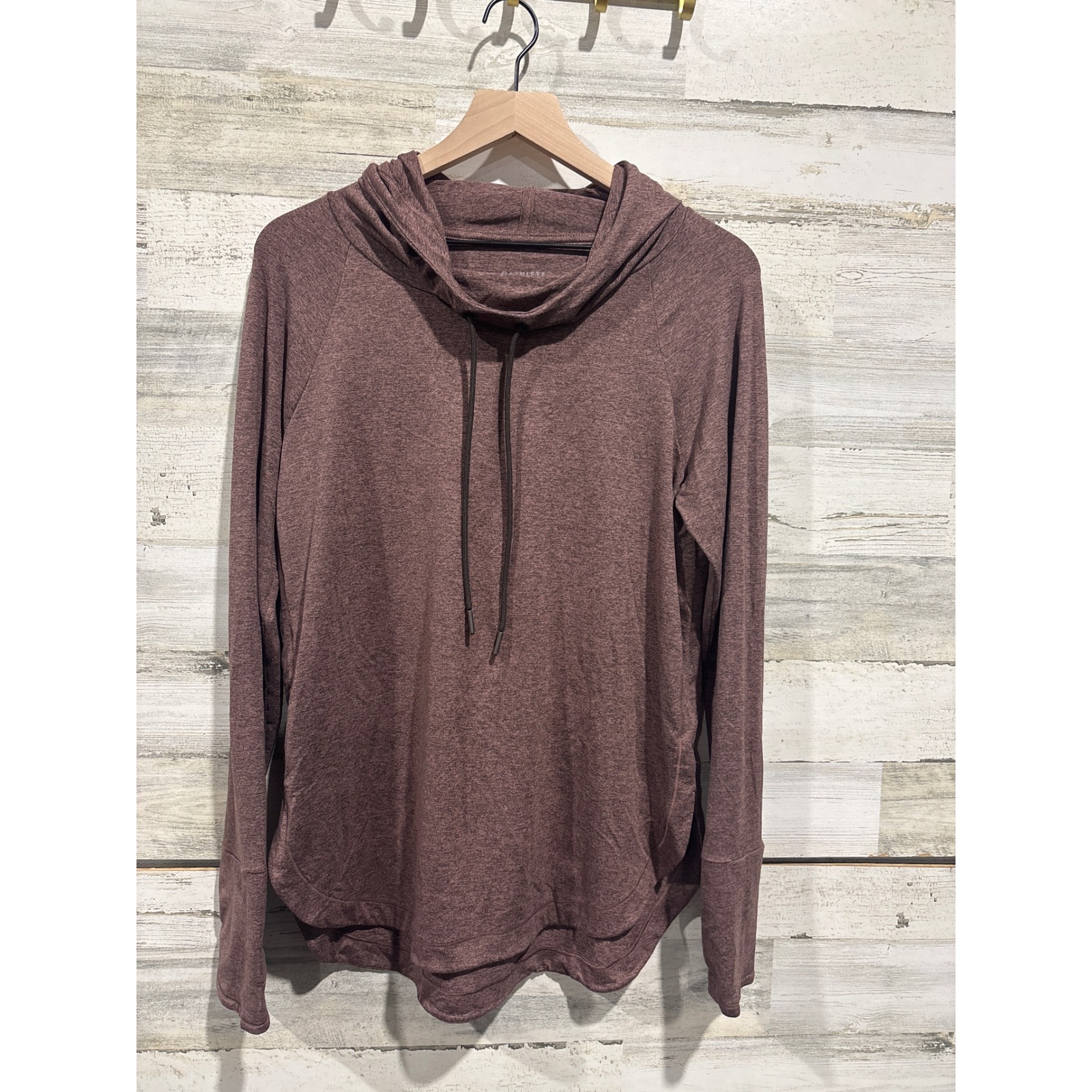 Athleta Coaster Luxe Hoodie Women M Maroon Cowl Neck Thumbhole Athleisure Euc